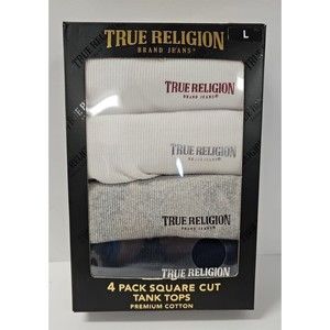 True Religion Men's Square Cut Tank Tops 4 Pack Size Large New Premium Cotton